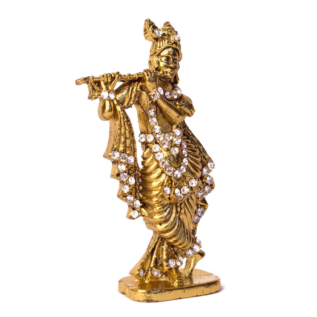 Metal Krishna Statue (Golden) Puja Store Online Pooja Items Online Puja Samagri Pooja Store near me www.satvikstore.com