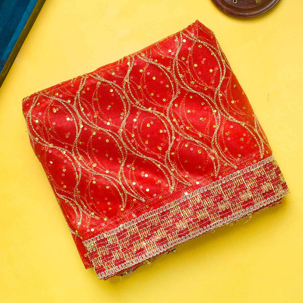 Traditional Pink Pooja Chunri with Golden Floral Starburst Pattern – 108x208 cm (42.5x81.9 inches), ideal for Hindu rituals, temple decor, and festive celebrations like Diwali and Navratri in the USA.