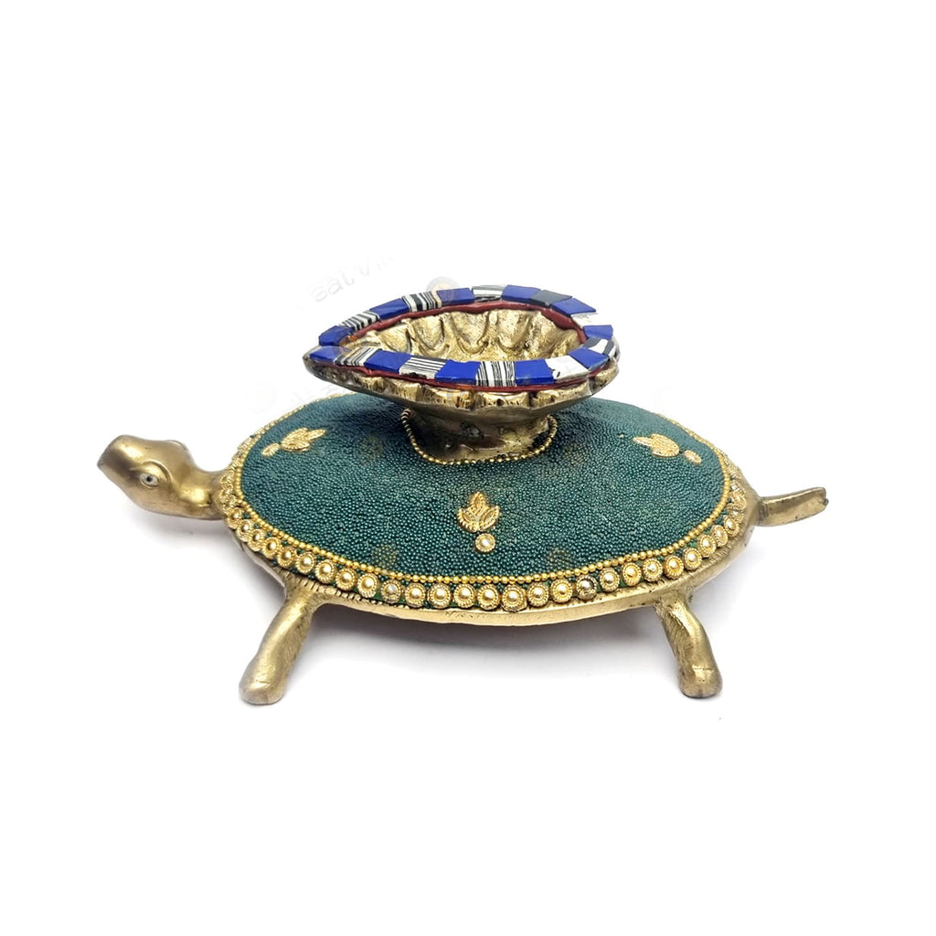 Brass Turtle with Diya for Pooja Puja Store Online Pooja Items Online Puja Samagri Pooja Store near me www.satvikstore.in