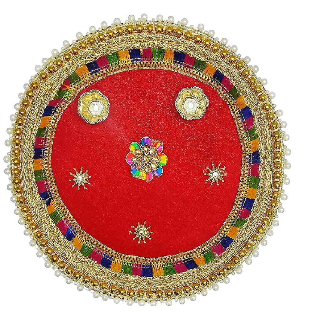 Decorative Pooja Thali Set Brass Decor Mandir Ethnic Puja Items Bhog Plate  for Indian Festivals Diwali Navratri Ganesh Chaturthi Teej Sri Laxmi Durga