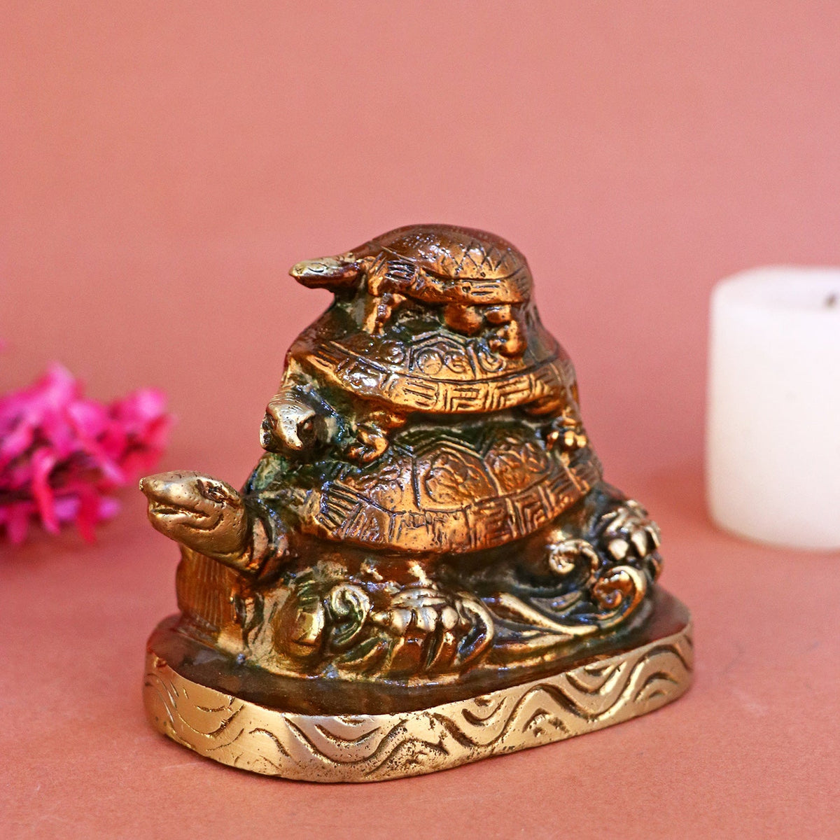 Buy: Brass Three Tortoises Stacked Together Statue | Satvikworld.com